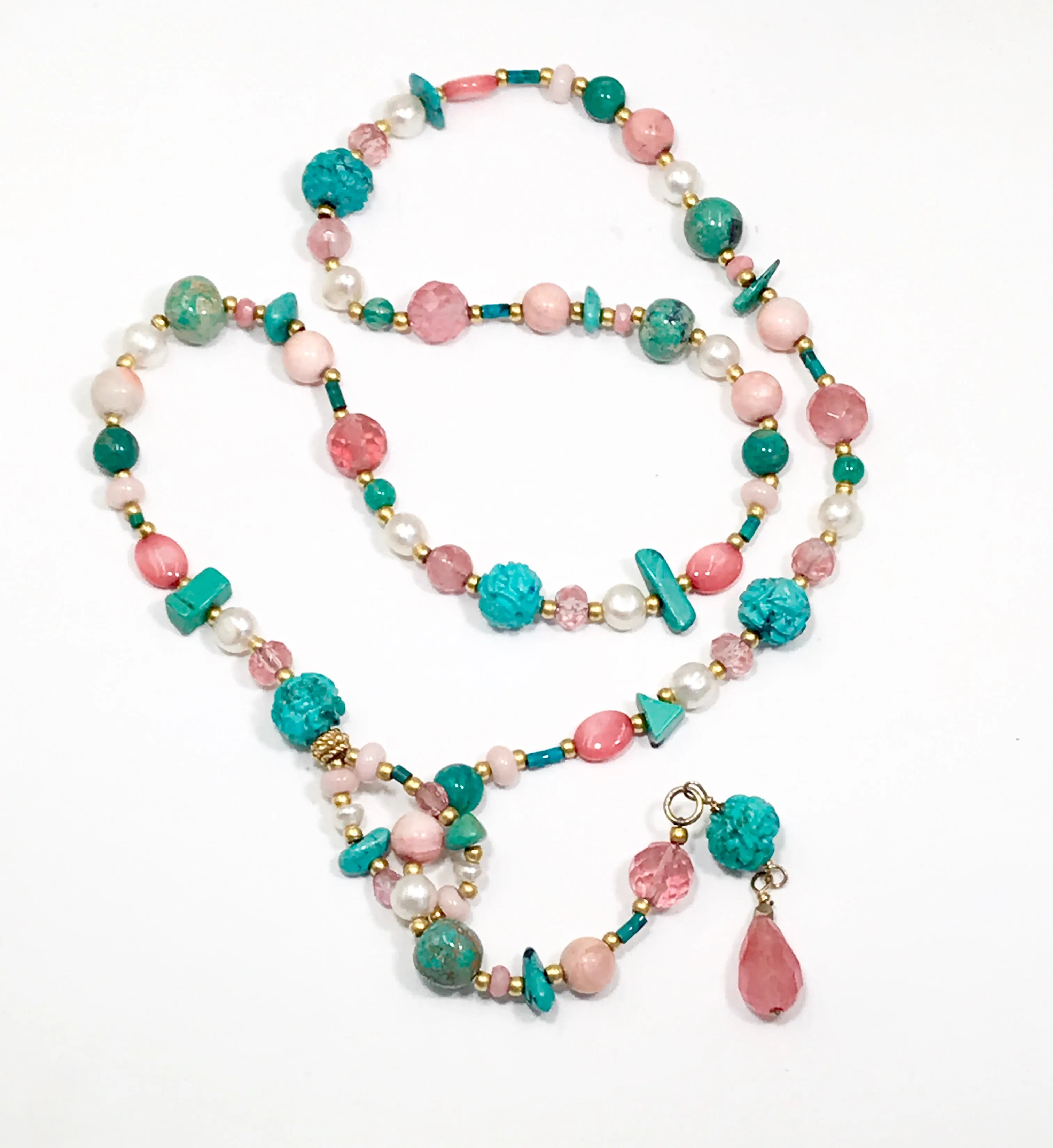 Lariat and Turquoise Coral Boho Necklace