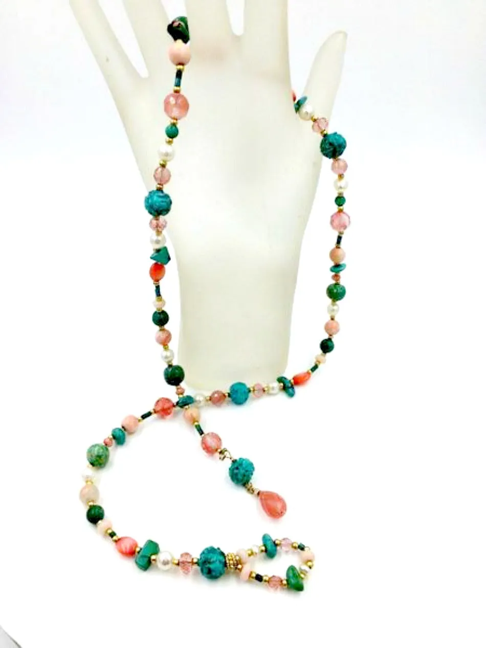 Lariat and Turquoise Coral Boho Necklace