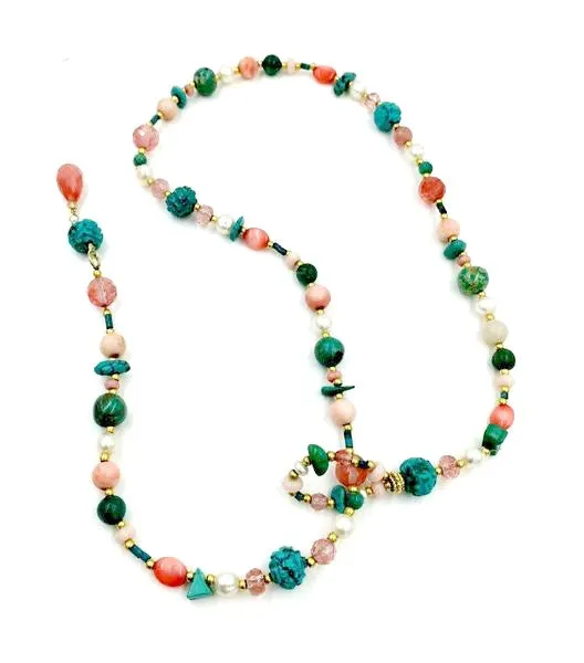 Lariat and Turquoise Coral Boho Necklace