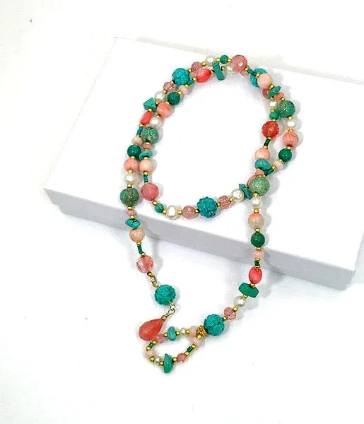 Lariat and Turquoise Coral Boho Necklace
