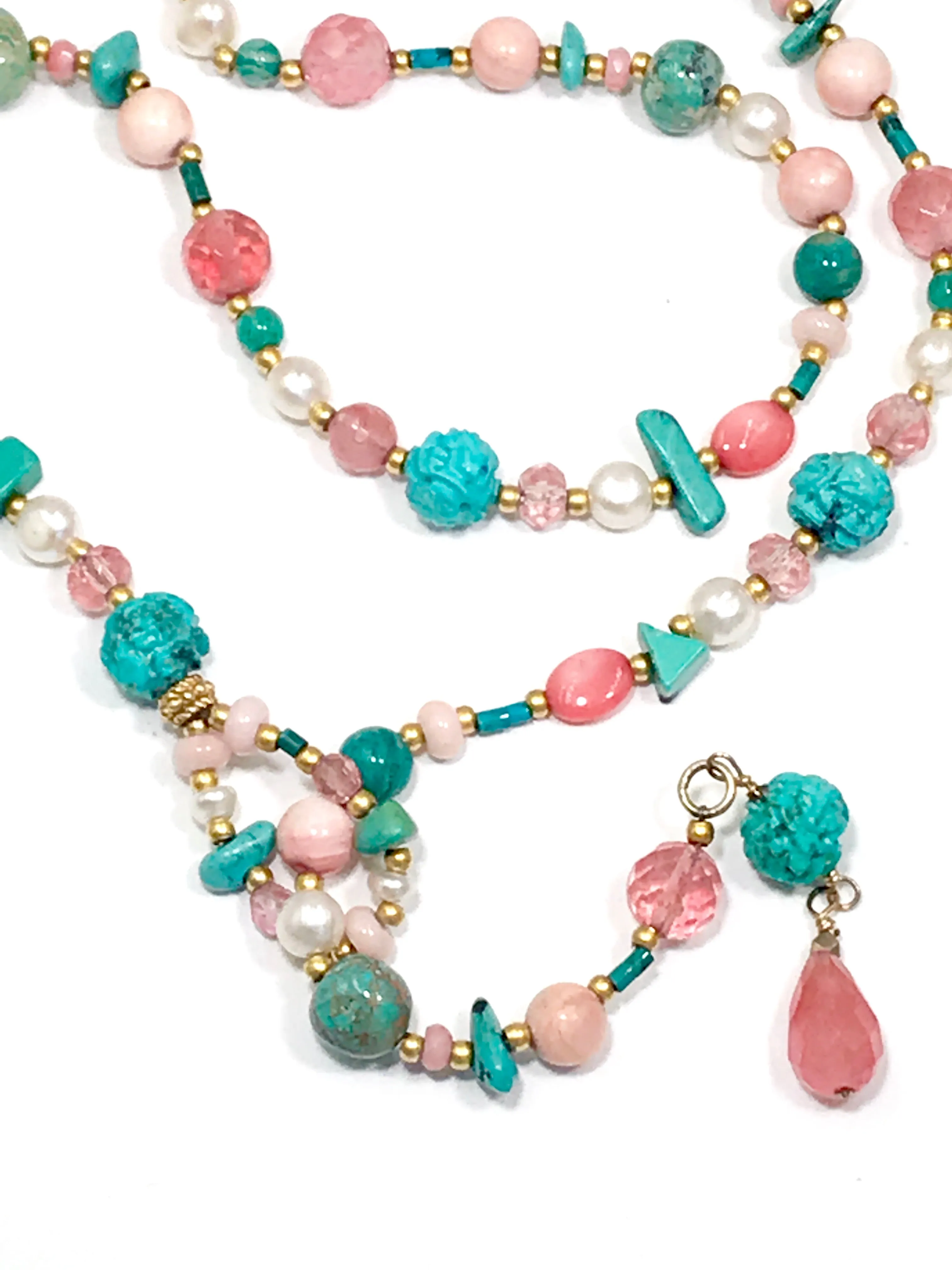 Lariat and Turquoise Coral Boho Necklace