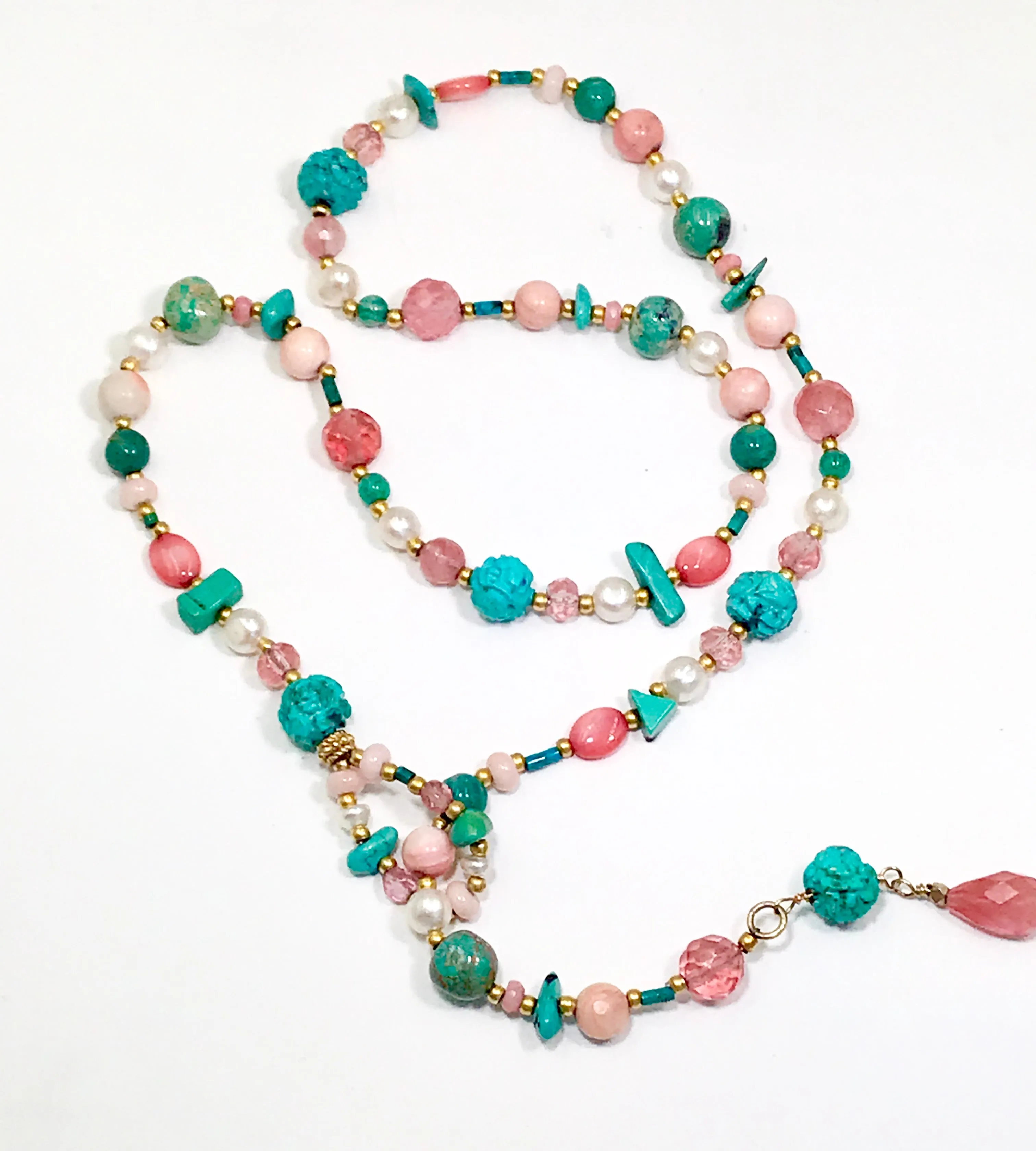 Lariat and Turquoise Coral Boho Necklace