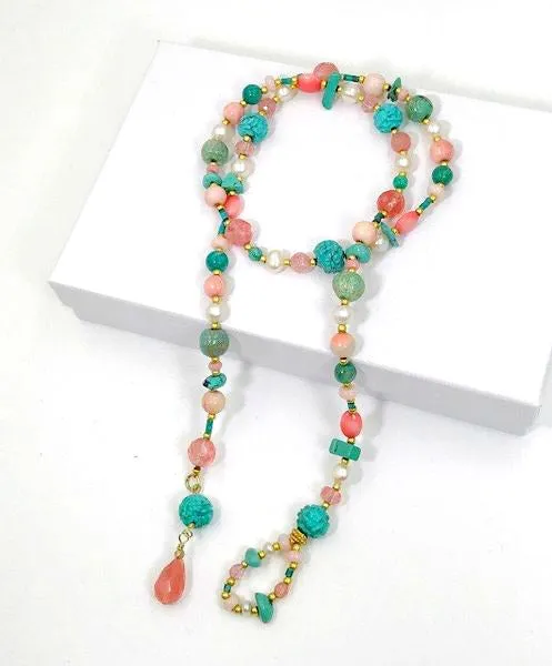 Lariat and Turquoise Coral Boho Necklace