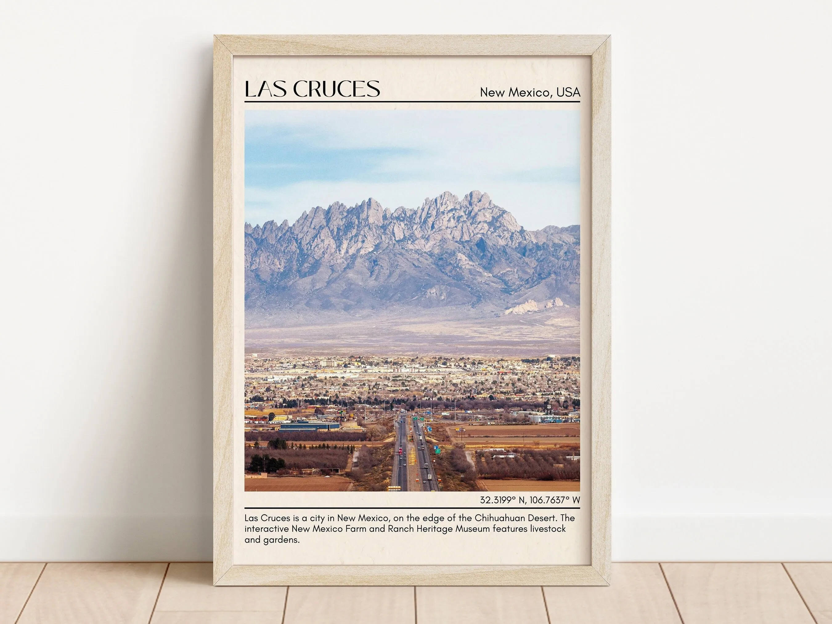 Las Cruces Minimal Wall Art, New Mexico, USA