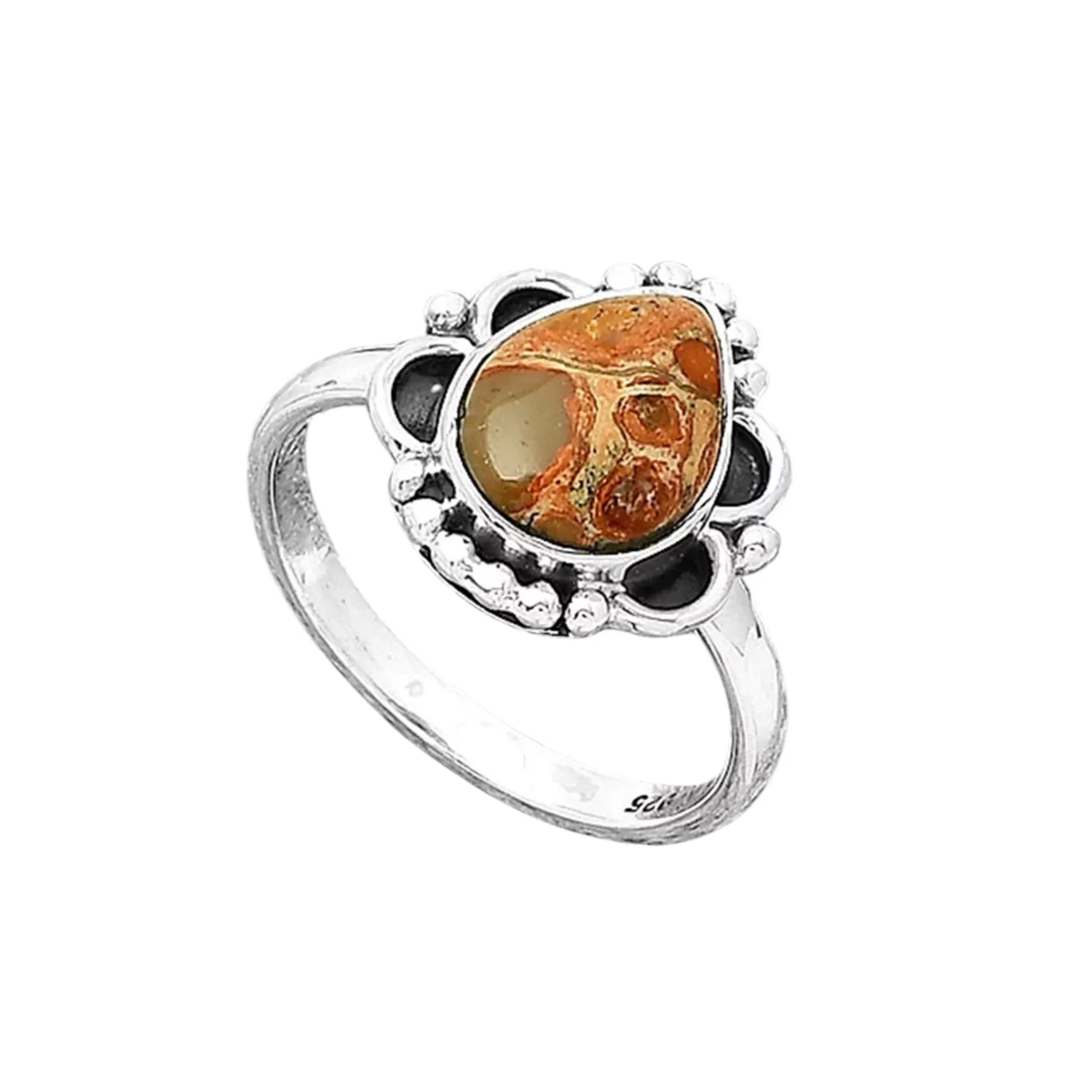 Leopardskin Jasper Solid 925 Sterling Silver Ring 8