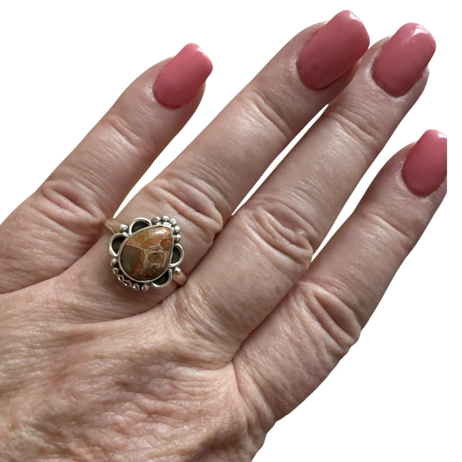 Leopardskin Jasper Solid 925 Sterling Silver Ring 8