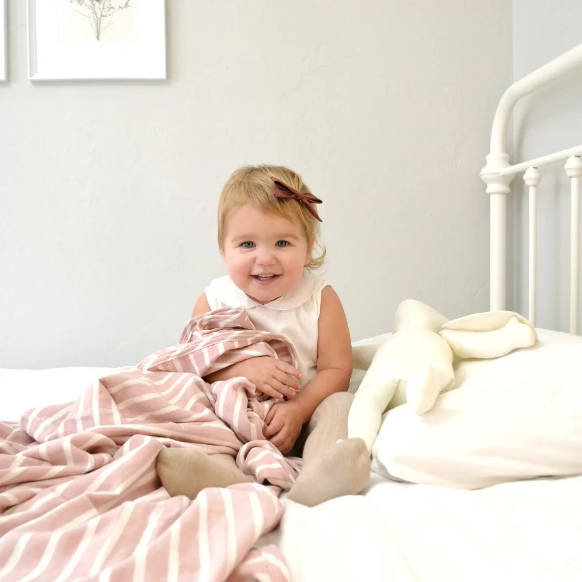 Lifetime Blanket (Toddler Blanket) - Dusty rose and Cream Stripe