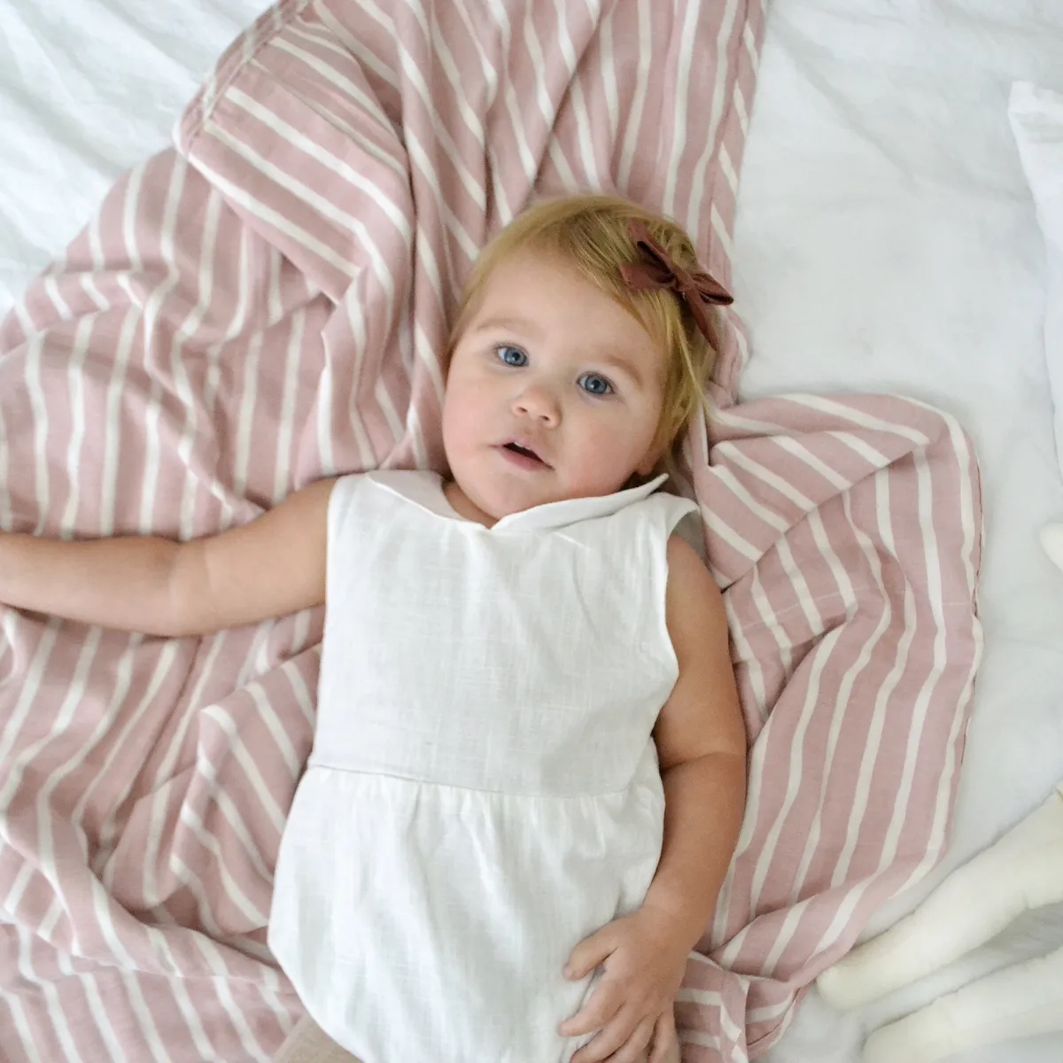 Lifetime Blanket (Toddler Blanket) - Dusty rose and Cream Stripe