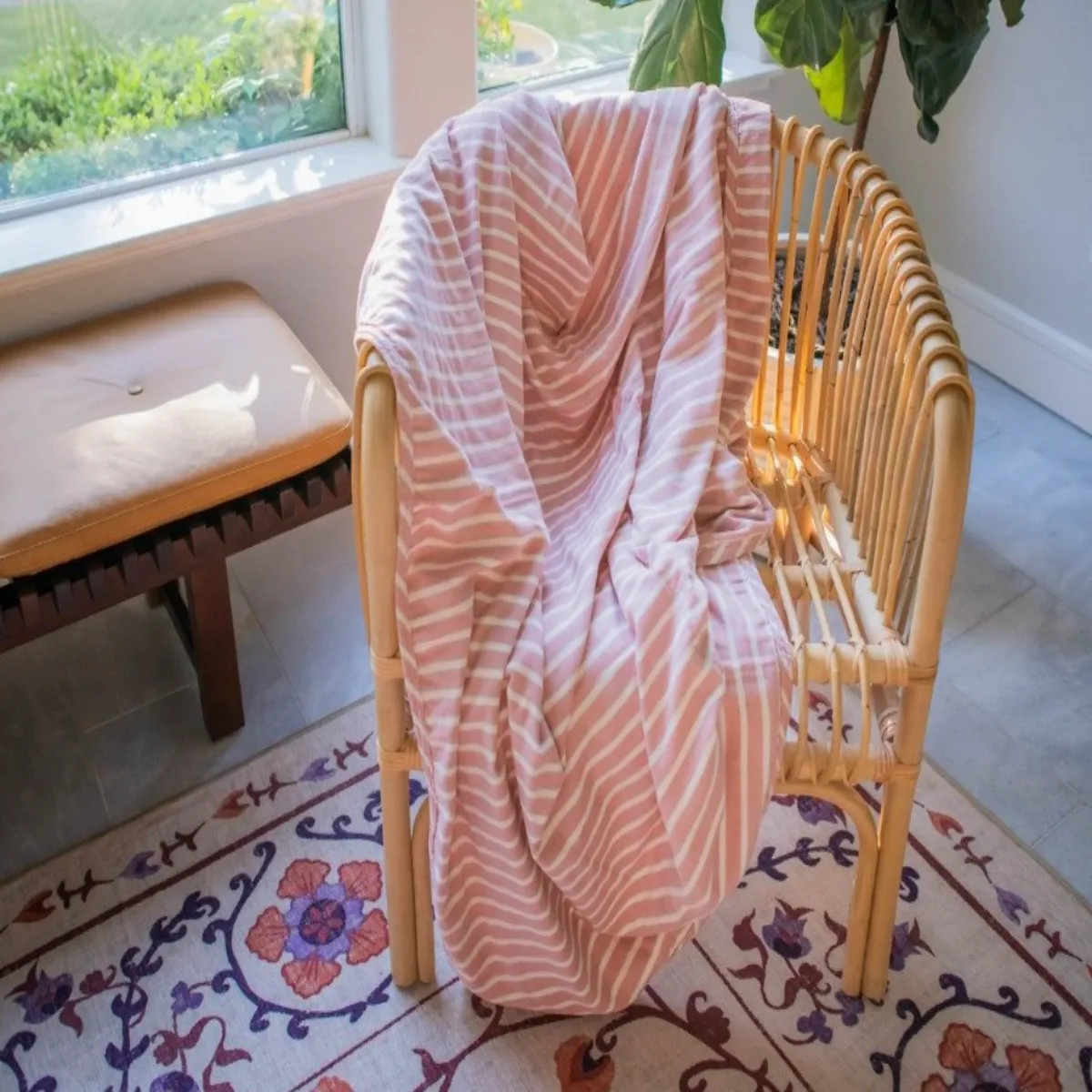 Lifetime Blanket (Toddler Blanket) - Dusty rose and Cream Stripe