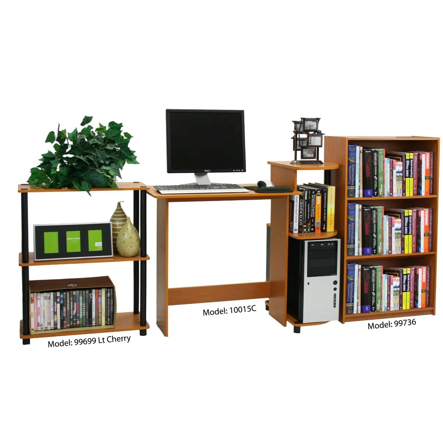 Light Cherry and Black Finish 3-Tier Bookcase