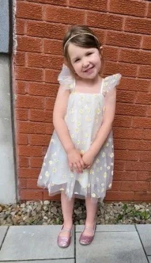 Little girl Cap sleeve white chiffon lined flowy floral embroidered dress with back tie - kids clothing