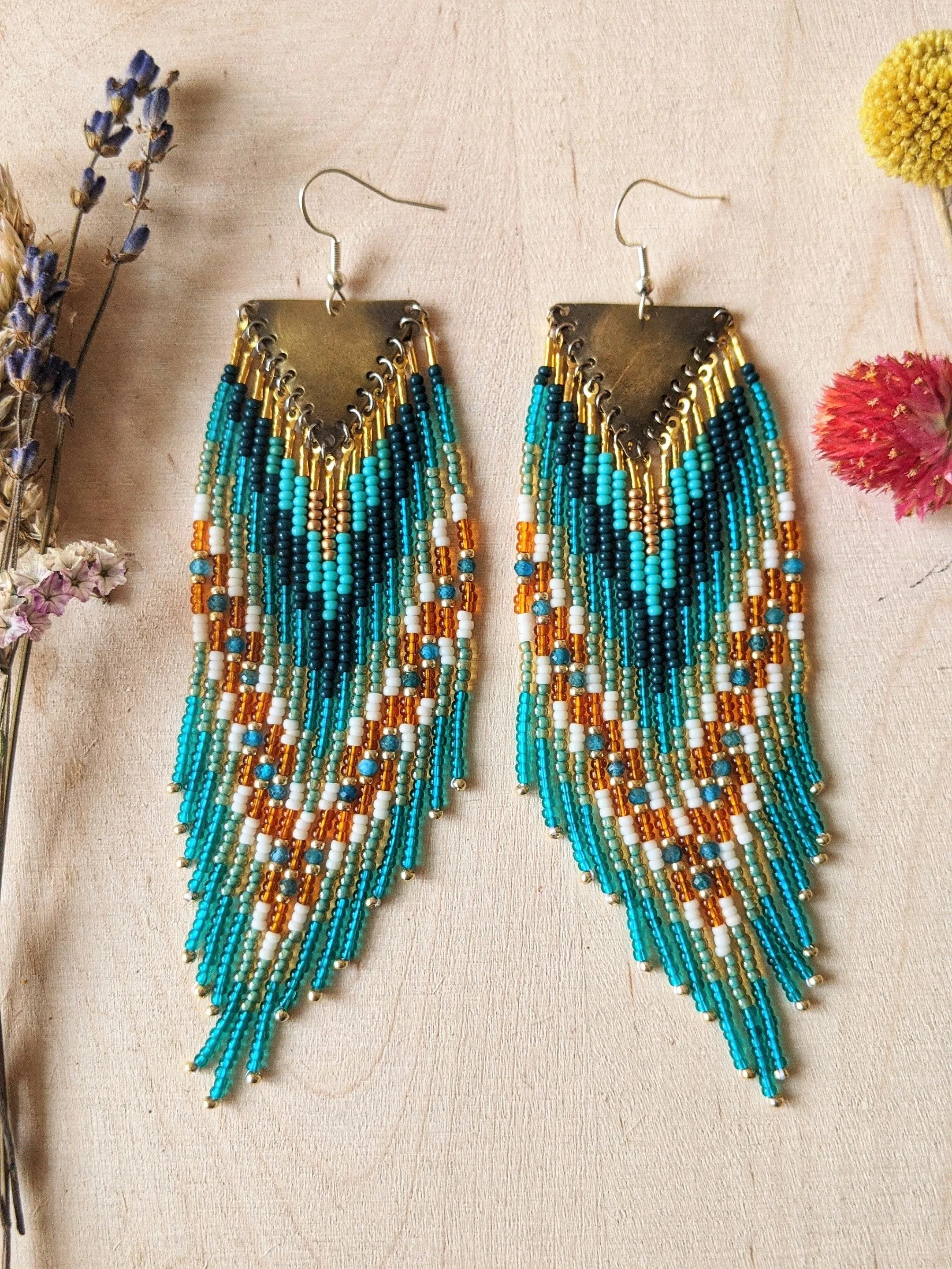 Littlefeather Teal Boho Beaded Earrings