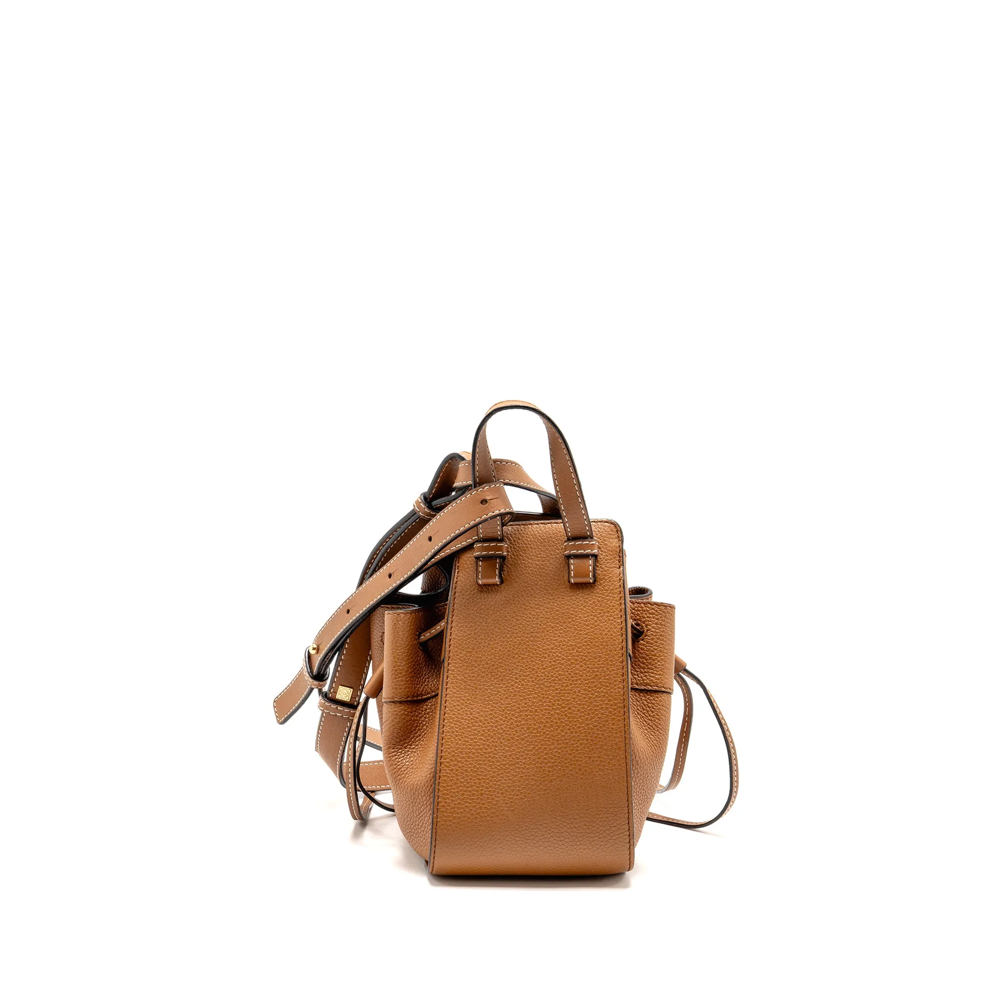 Loewe Mini Hammock Drawstring Bag Grained Calfskin Tan GHW