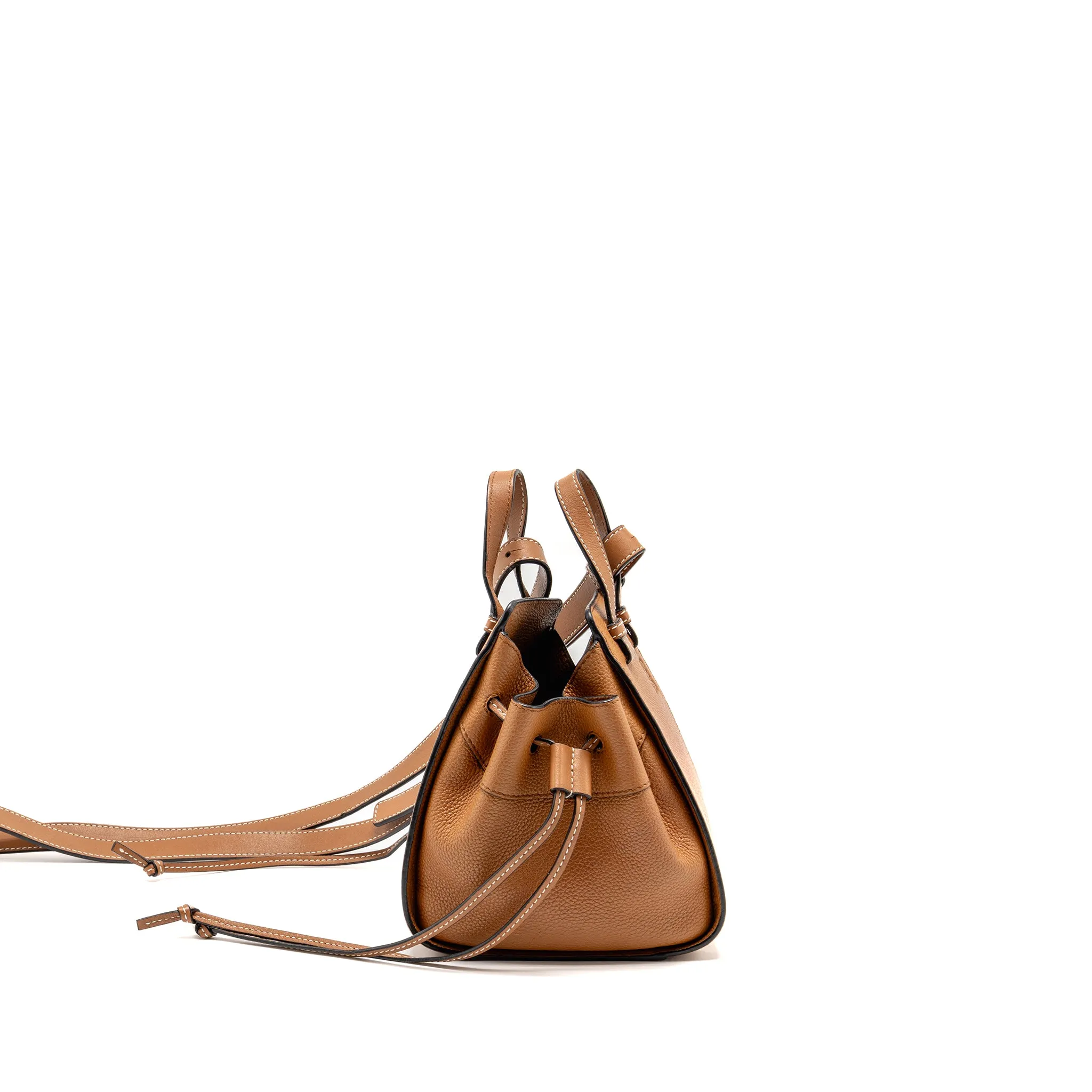 Loewe Mini Hammock Drawstring Bag Grained Calfskin Tan GHW