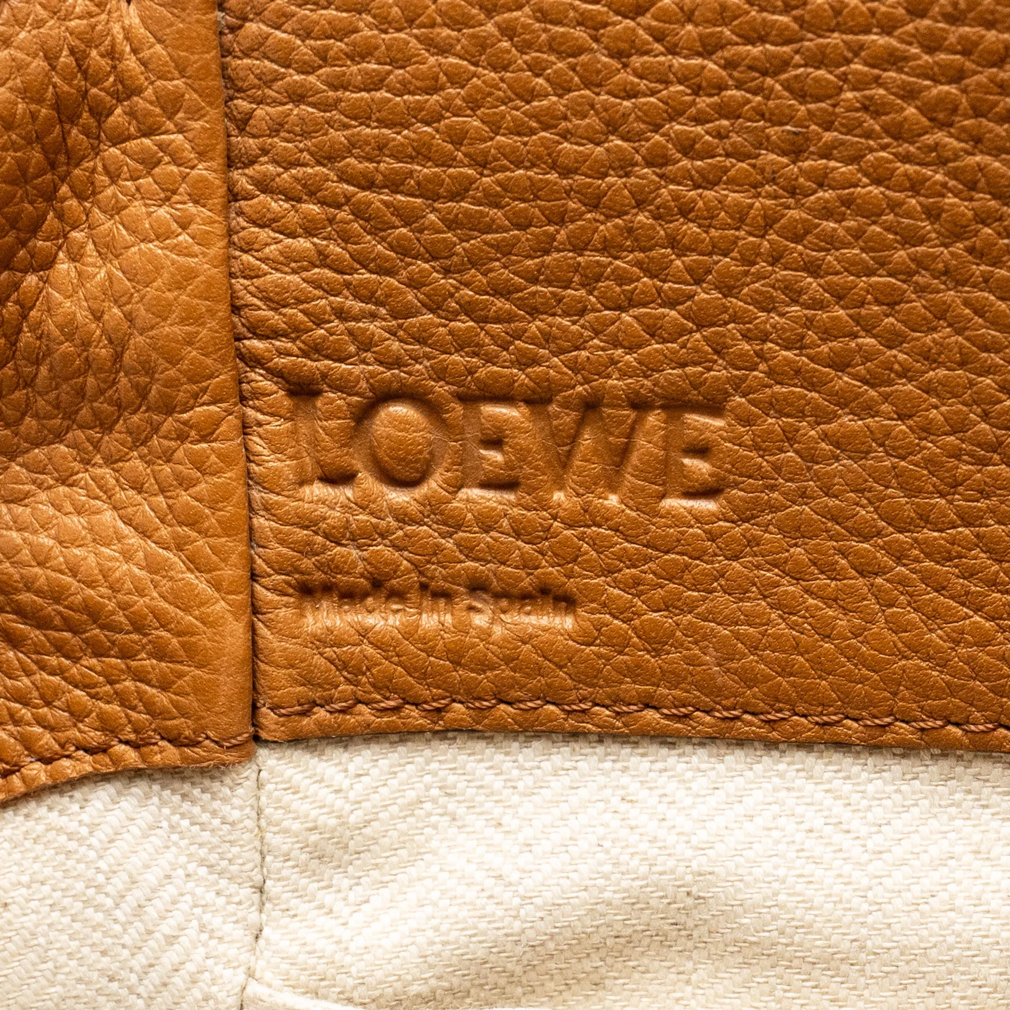 Loewe Mini Hammock Drawstring Bag Grained Calfskin Tan GHW