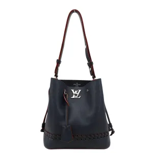 LOUIS VUITTON Lockme Braided  Leather Shoulder Bucket Bag Navy