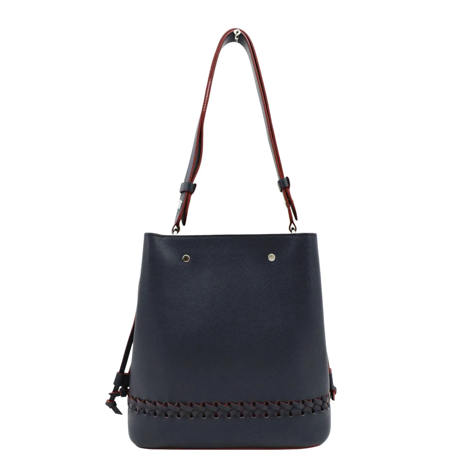 LOUIS VUITTON Lockme Braided  Leather Shoulder Bucket Bag Navy