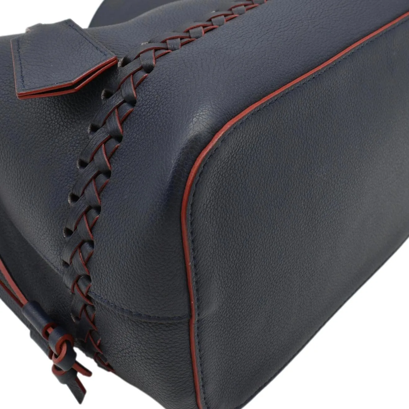 LOUIS VUITTON Lockme Braided  Leather Shoulder Bucket Bag Navy