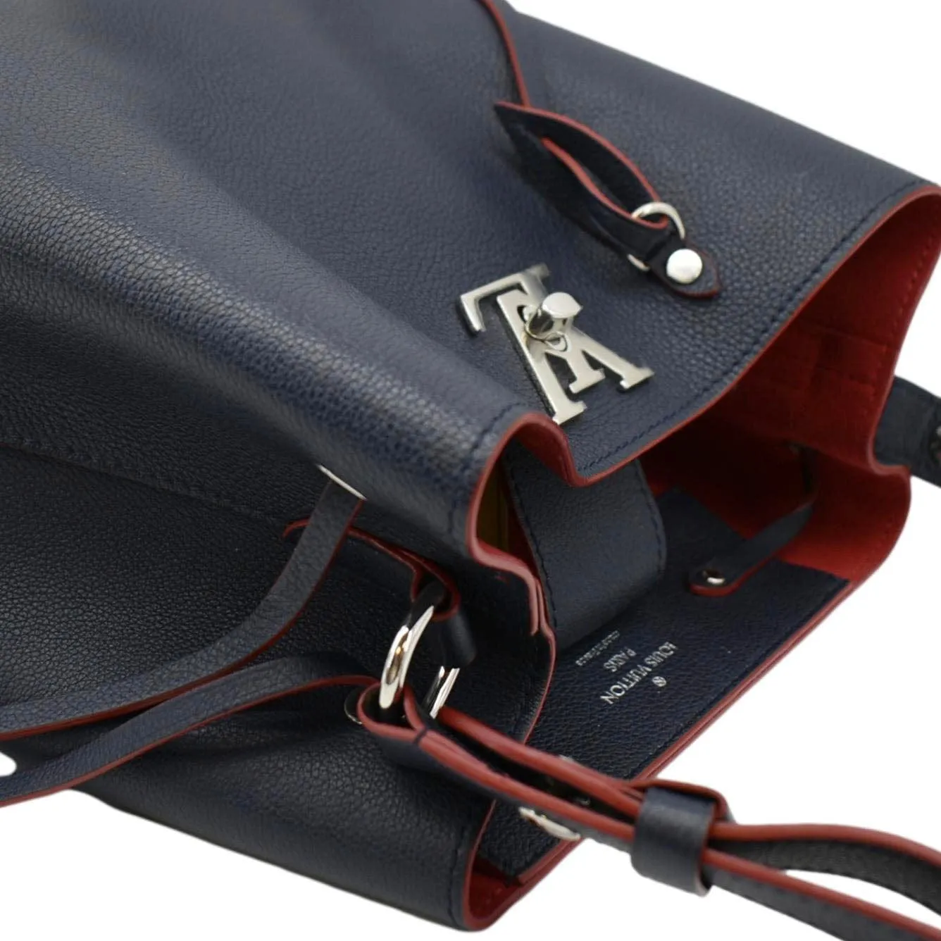 LOUIS VUITTON Lockme Braided  Leather Shoulder Bucket Bag Navy