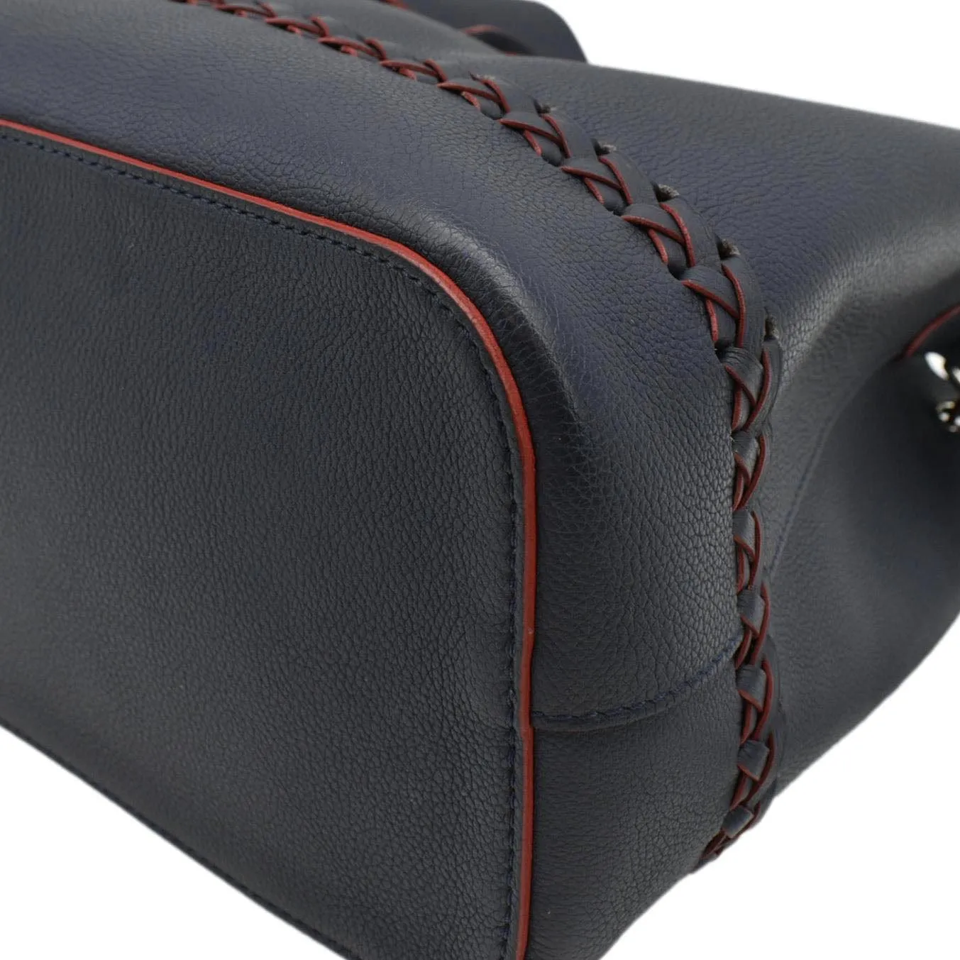 LOUIS VUITTON Lockme Braided  Leather Shoulder Bucket Bag Navy