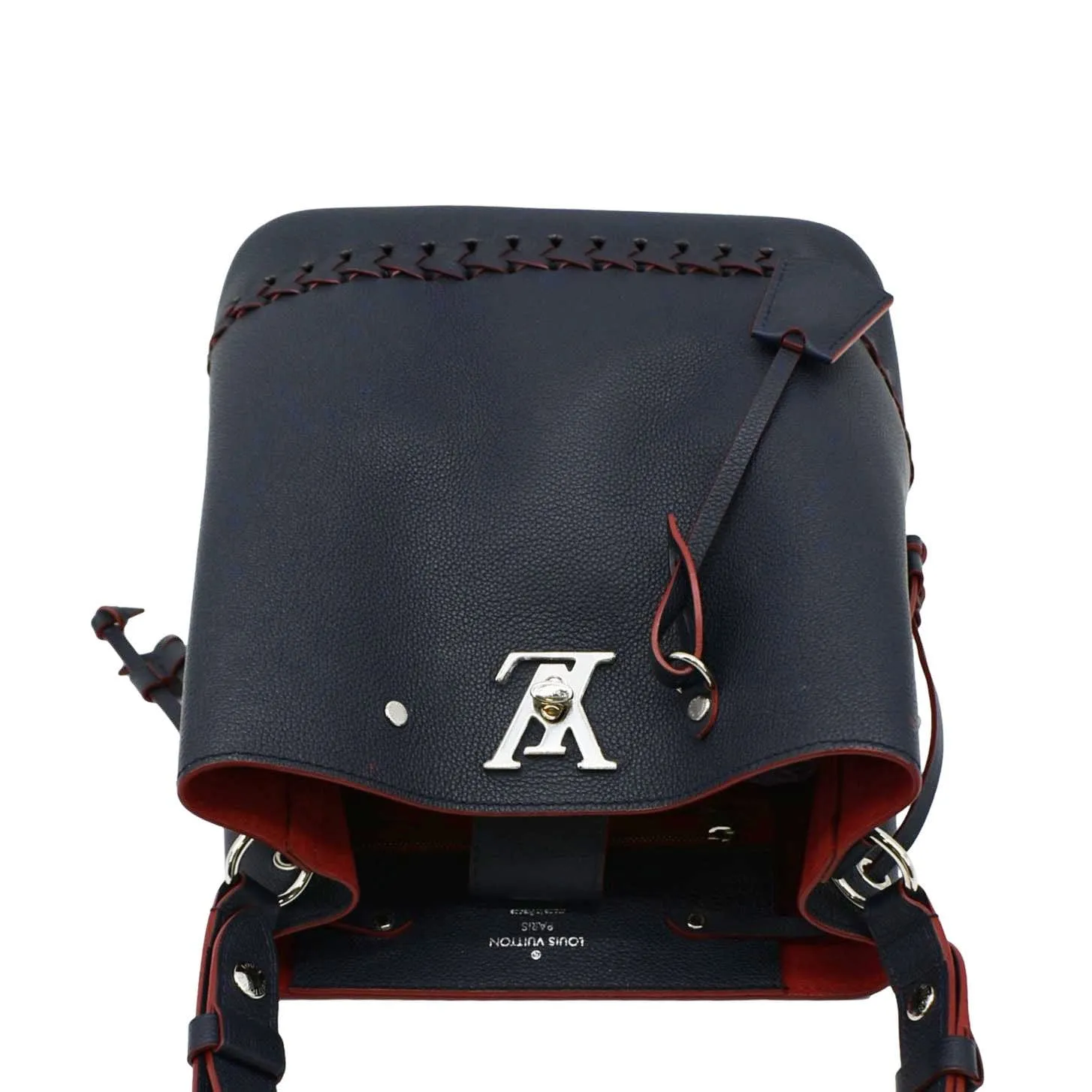 LOUIS VUITTON Lockme Braided  Leather Shoulder Bucket Bag Navy