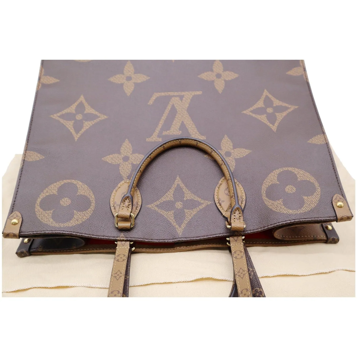 LOUIS VUITTON Onthego GM Reverse Monogram Canvas Tote Shoulder Bag Brown