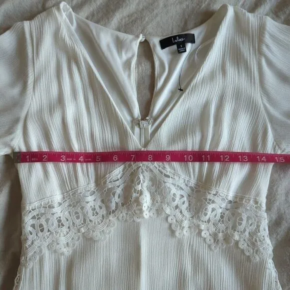 Lulus Sweeten the Occasion White Lace Short Sleeve Maxi Dress NWOT Size Small