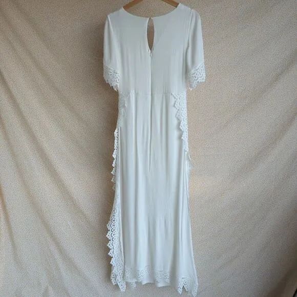 Lulus Sweeten the Occasion White Lace Short Sleeve Maxi Dress NWOT Size Small