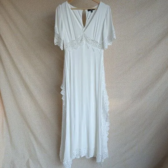 Lulus Sweeten the Occasion White Lace Short Sleeve Maxi Dress NWOT Size Small