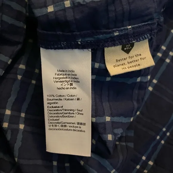 Madewell Embroidered Puff-Sleeve Babydoll Dress in Indigo Plaid