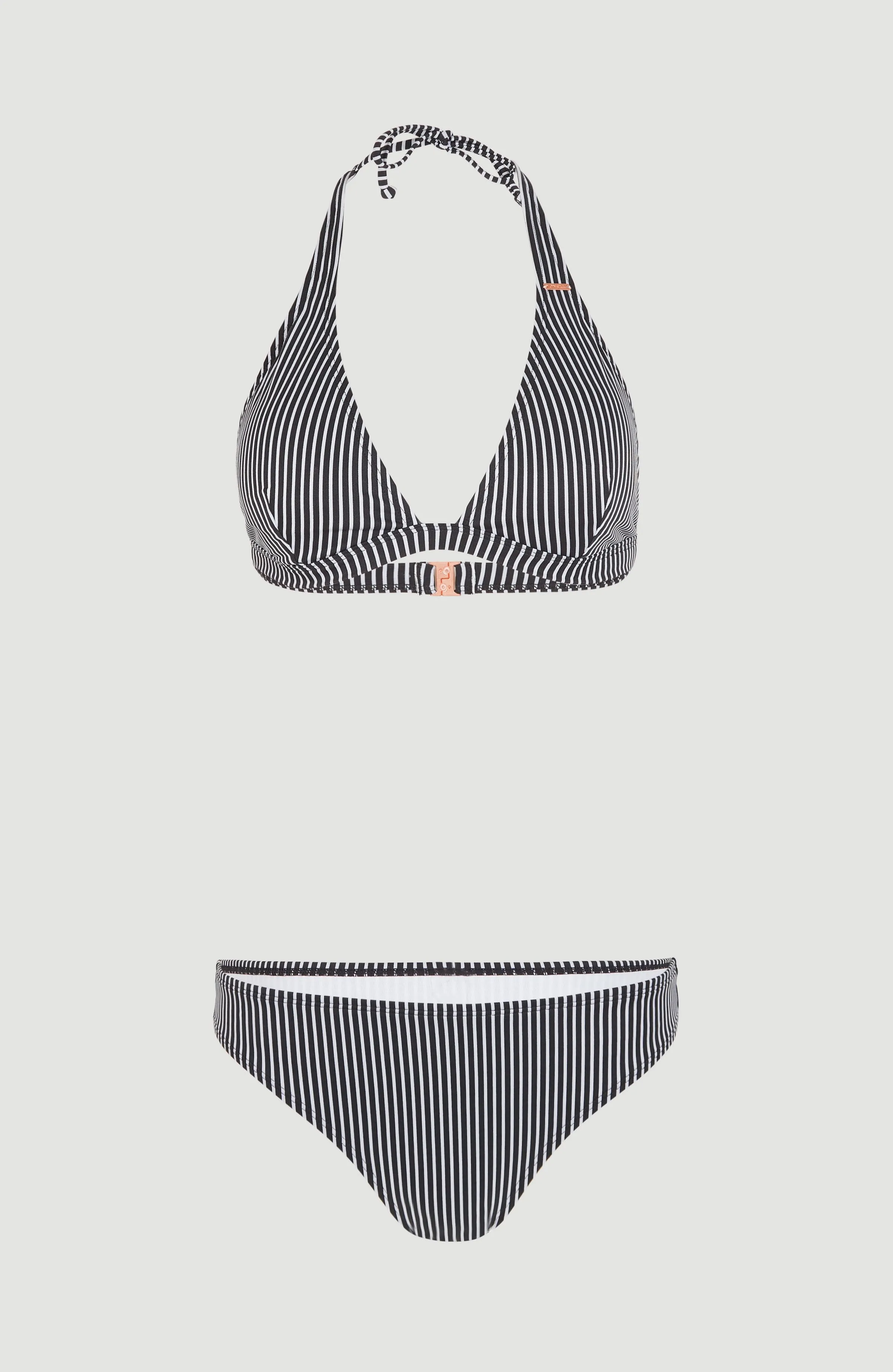 Marga - Cruz Halter Bikini Set | Black Simple Stripe