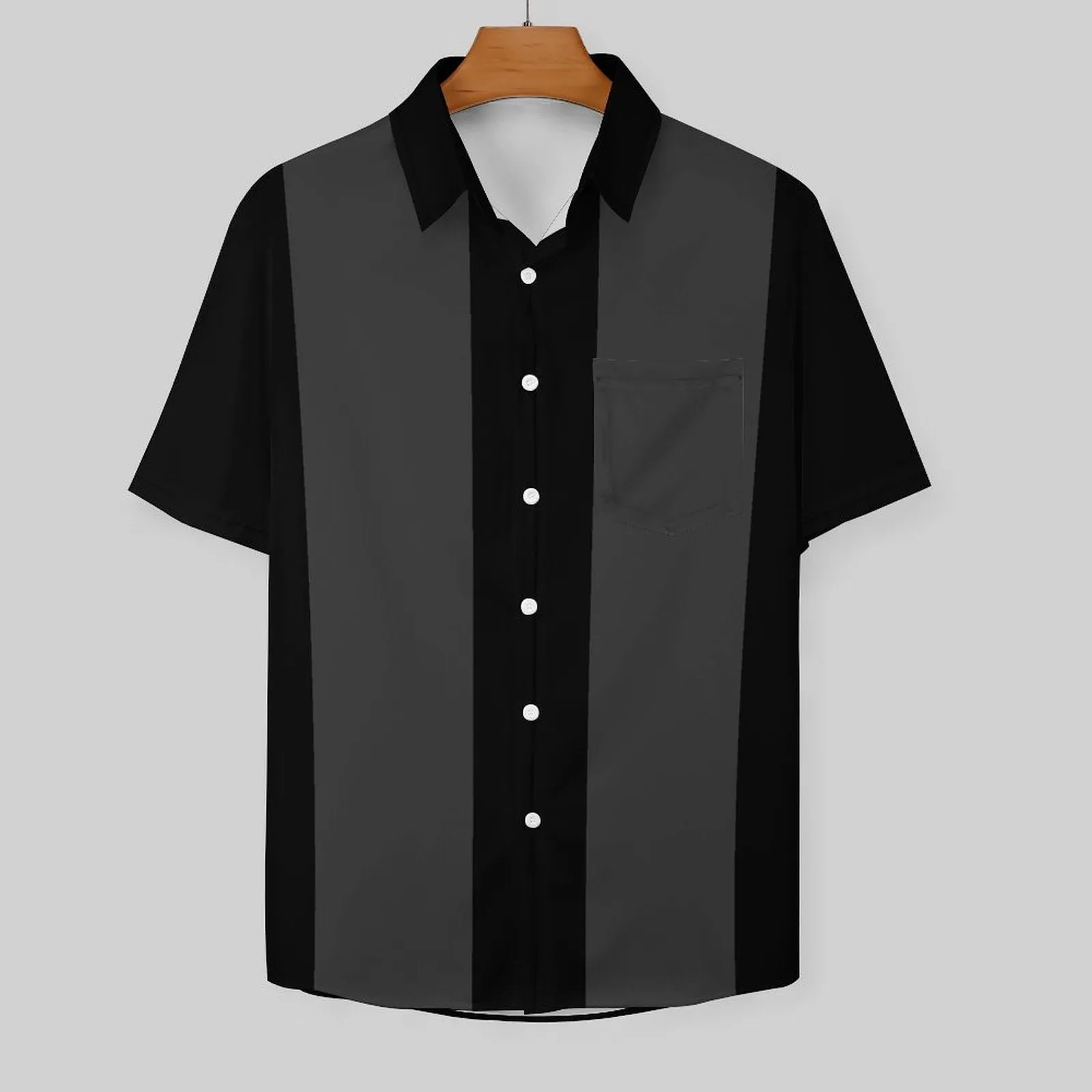 Men's Retro 50s Style Black Gray Classic Bowling Shirt Short Sleeve Shirt 2307100641