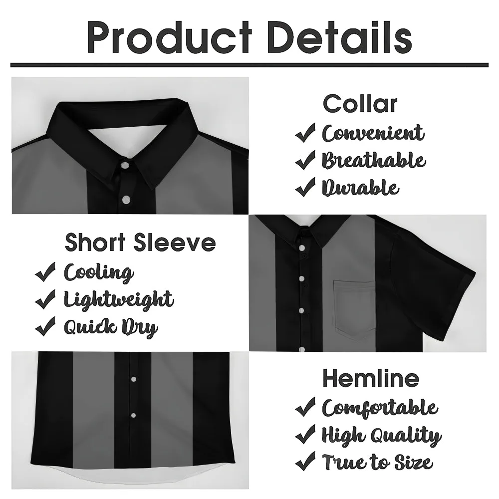 Men's Retro 50s Style Black Gray Classic Bowling Shirt Short Sleeve Shirt 2307100641