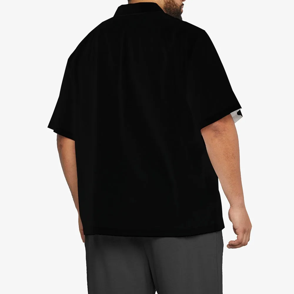 Men's Retro 50s Style Black Gray Classic Bowling Shirt Short Sleeve Shirt 2307100641