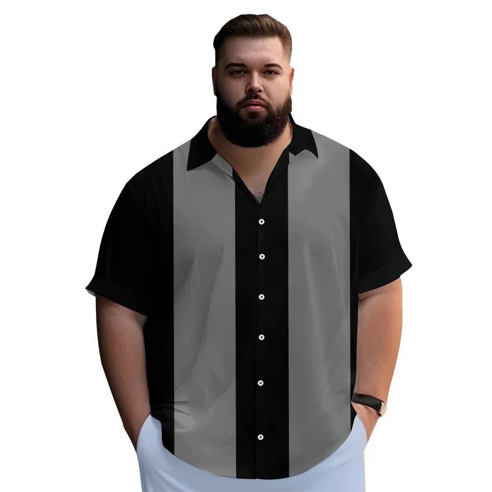 Men's Retro 50s Style Black Gray Classic Bowling Shirt Short Sleeve Shirt 2307100641