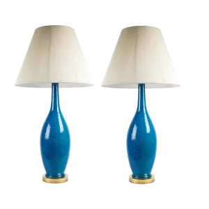 Midcentury Blue Ceramic Lamp