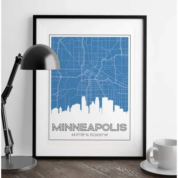Minneapolis, Minnesota skyline and map