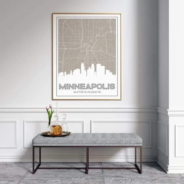 Minneapolis, Minnesota skyline and map