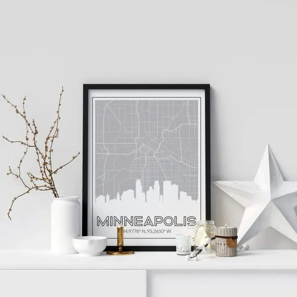 Minneapolis, Minnesota skyline and map