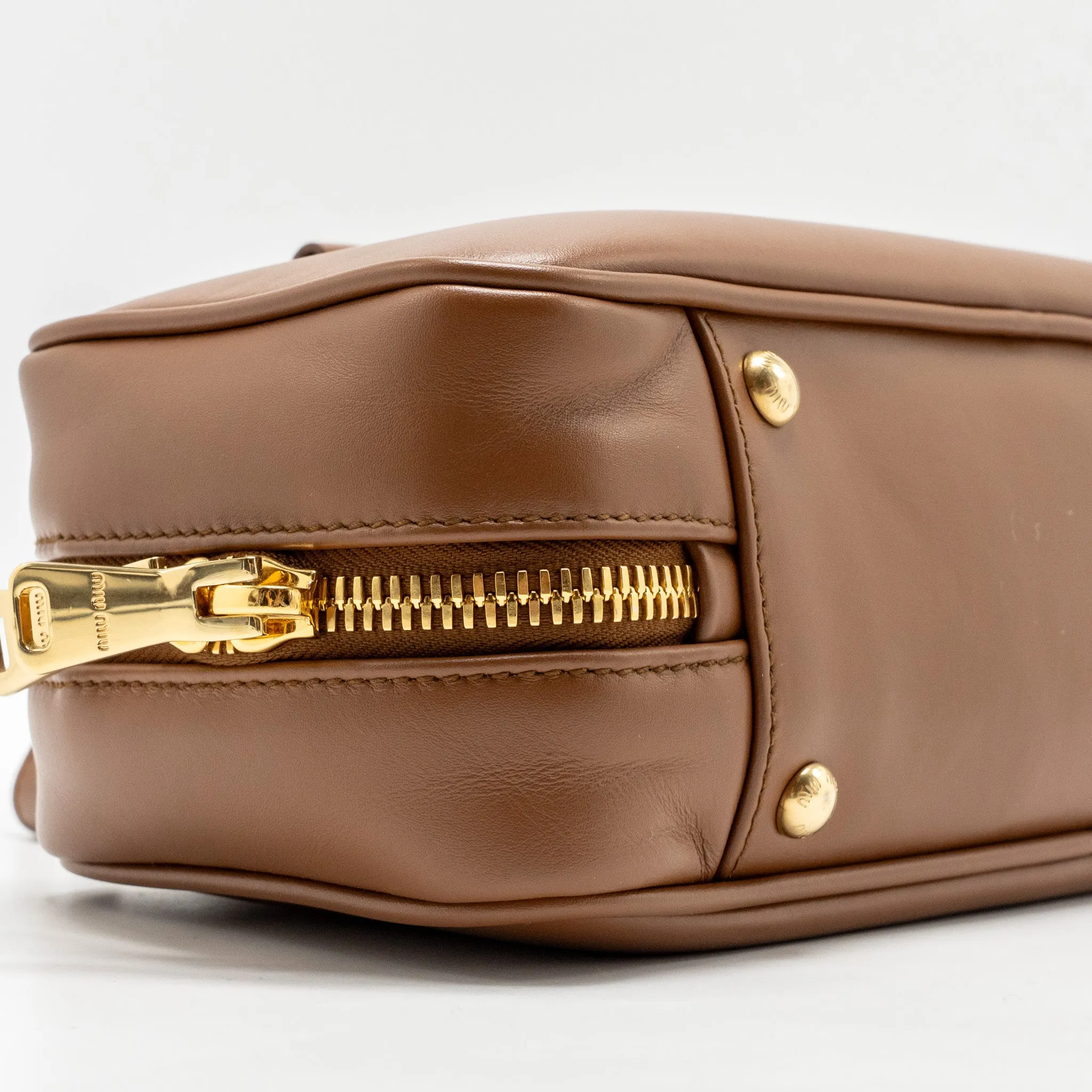 Miu Miu Cognac Arcadie Leather Bag Brown GHW