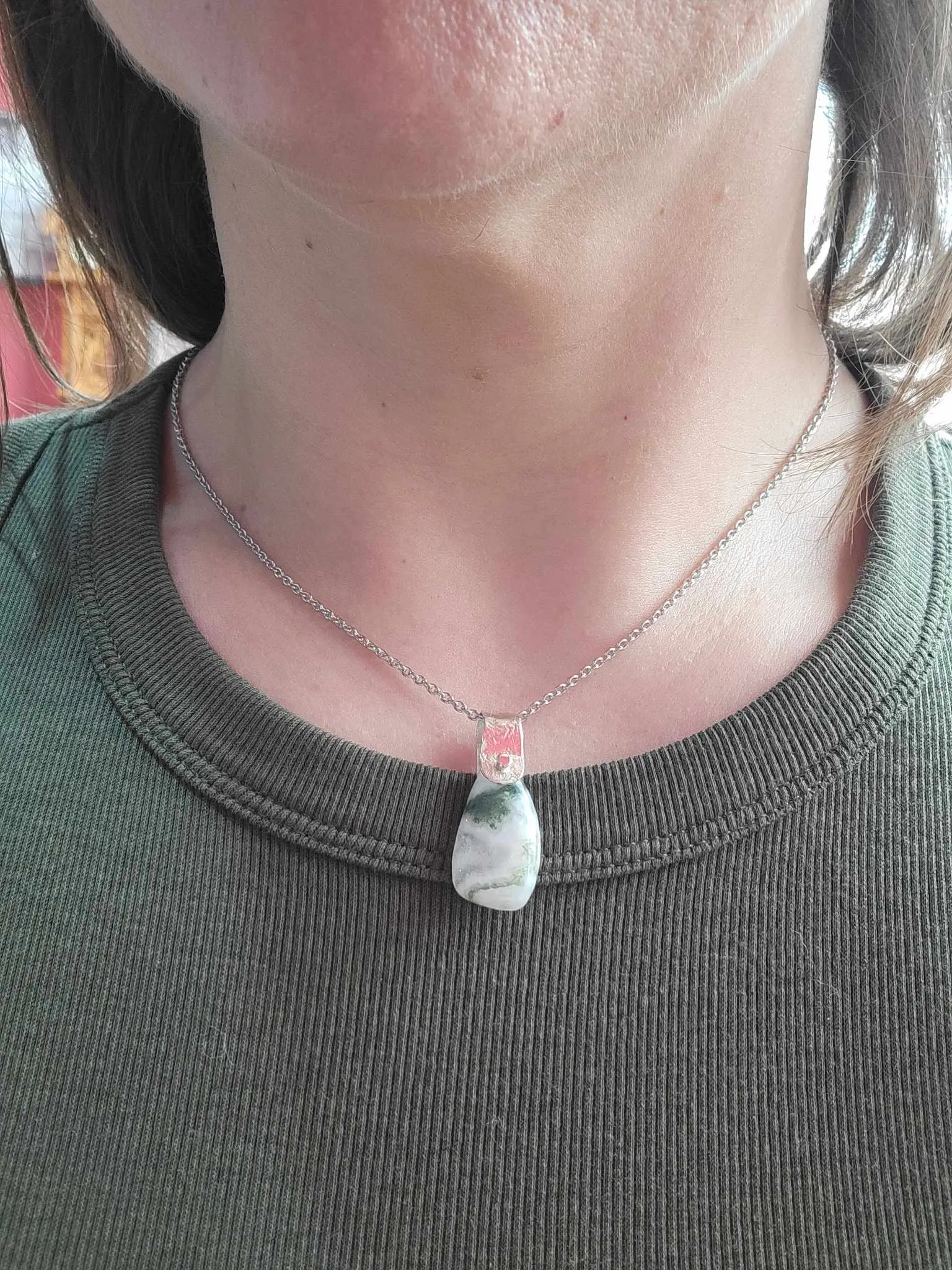 Moss Agate in Hand Made Sterling Pendant