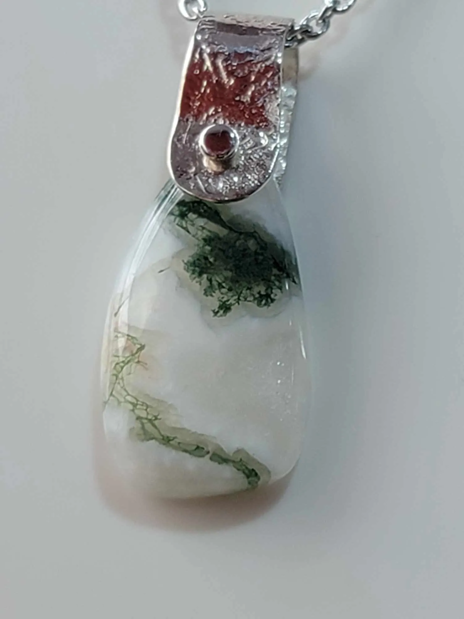 Moss Agate in Hand Made Sterling Pendant