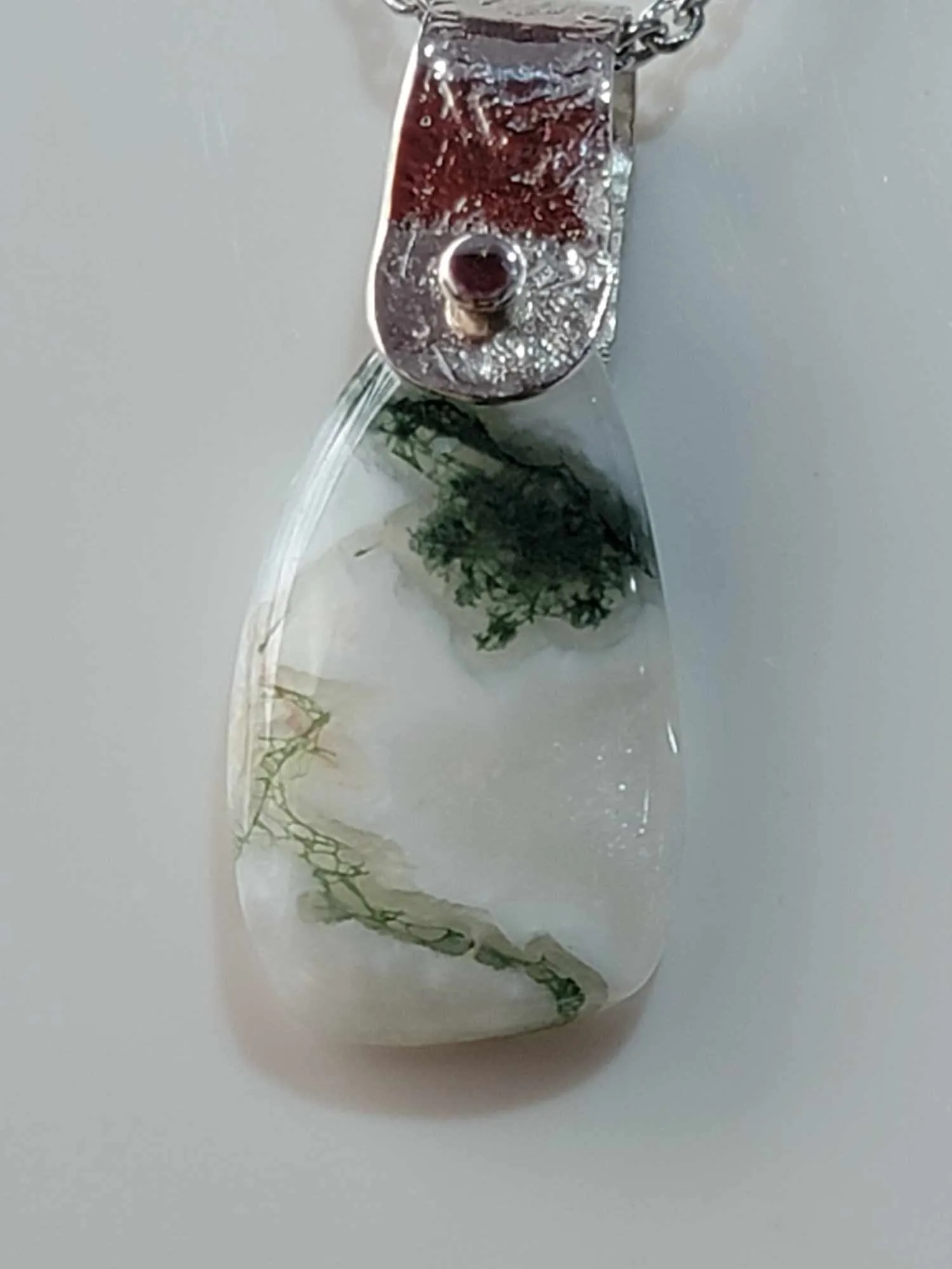 Moss Agate in Hand Made Sterling Pendant