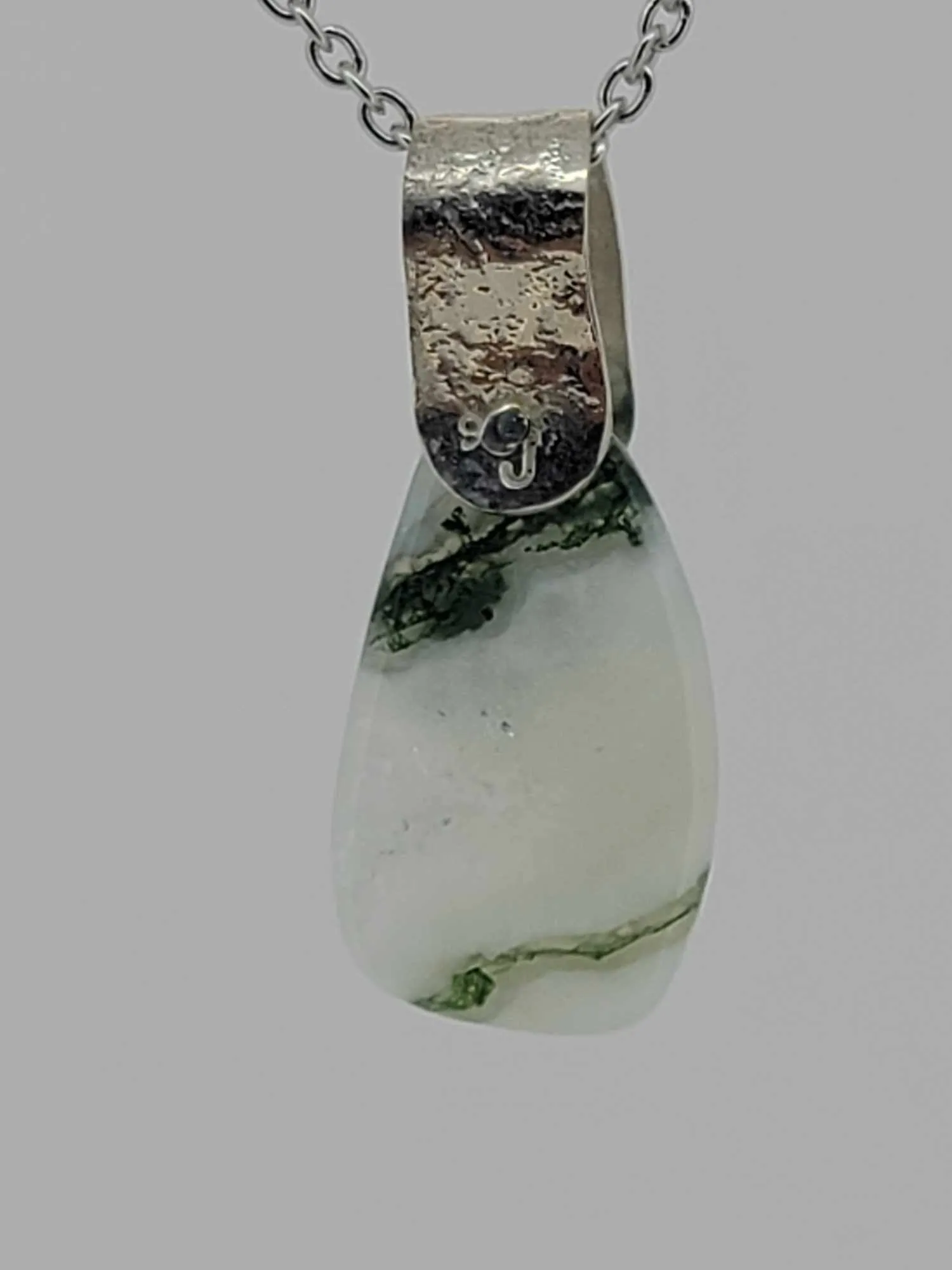 Moss Agate in Hand Made Sterling Pendant