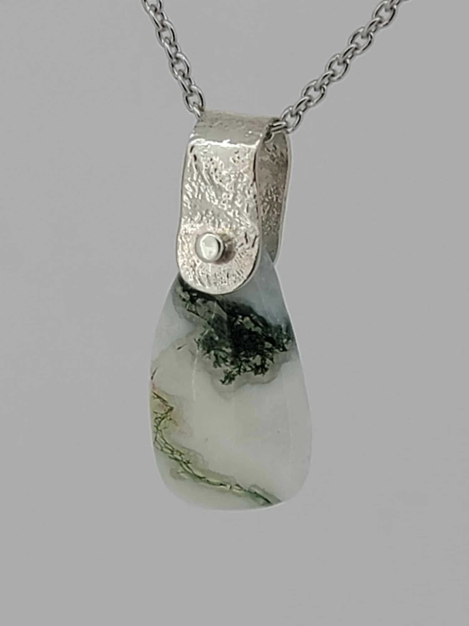 Moss Agate in Hand Made Sterling Pendant