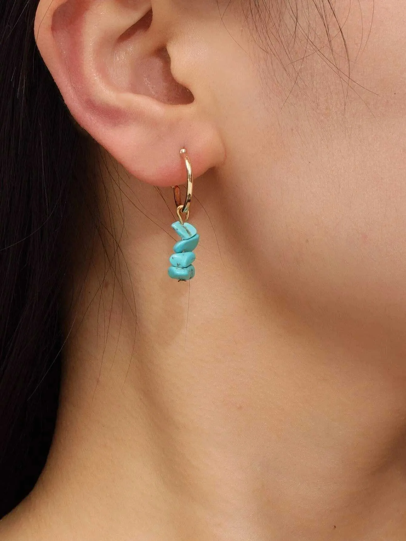 Natural Turquoise Nugget Choker Boho Gem Unisex Necklace or Turquoise Dangle Earrings or Hoop Earrings