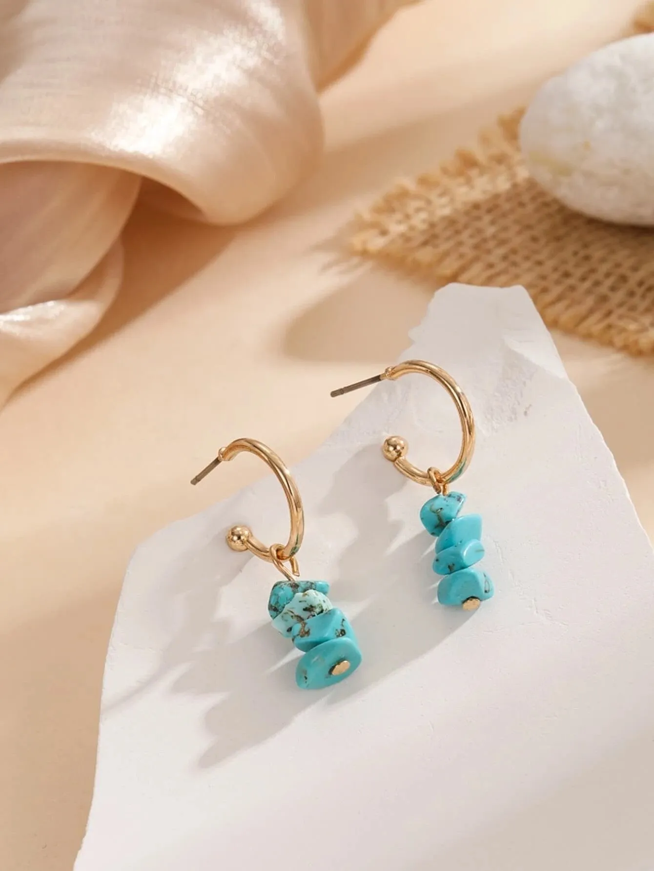 Natural Turquoise Nugget Choker Boho Gem Unisex Necklace or Turquoise Dangle Earrings or Hoop Earrings