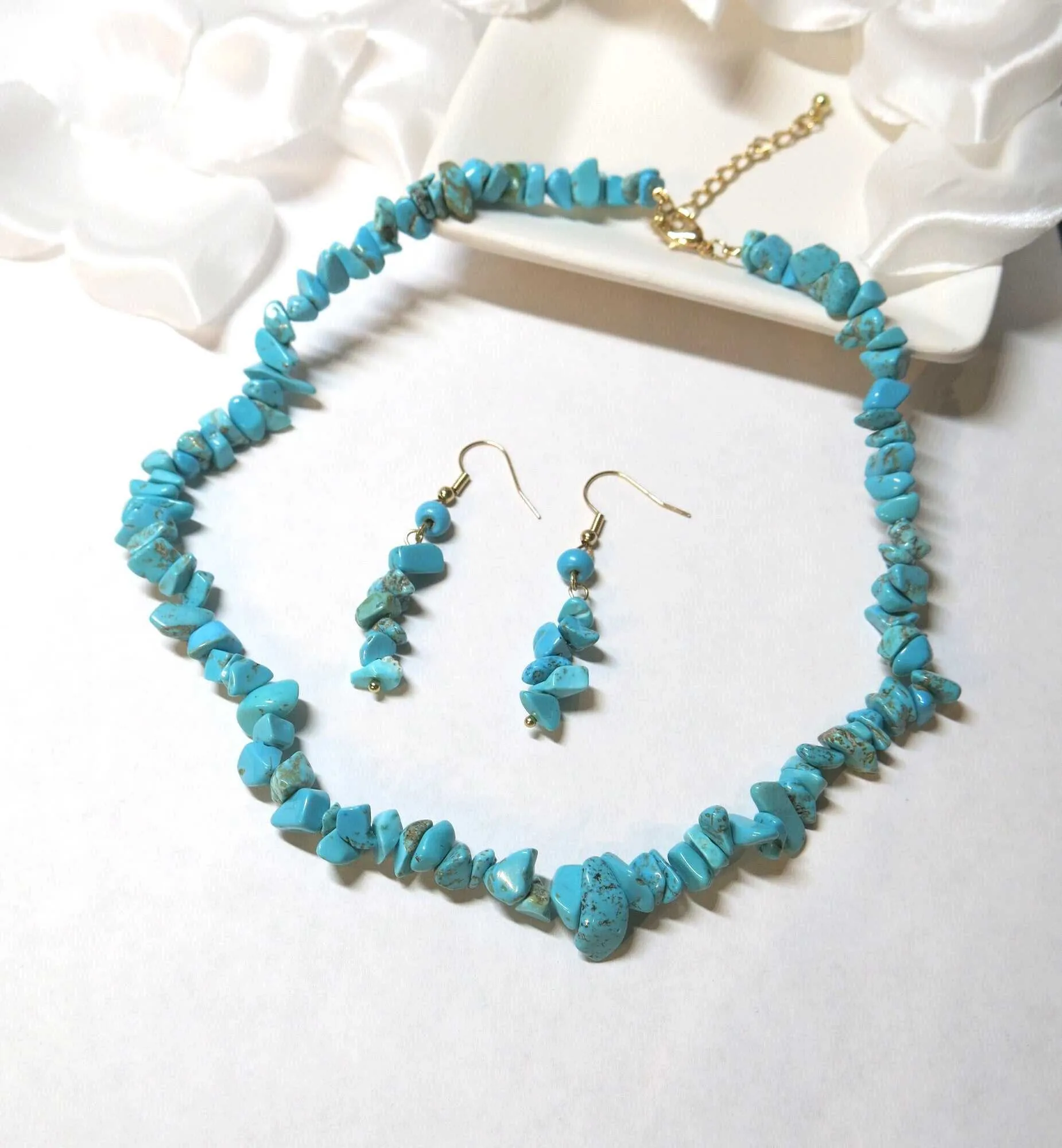 Natural Turquoise Nugget Choker Boho Gem Unisex Necklace or Turquoise Dangle Earrings or Hoop Earrings