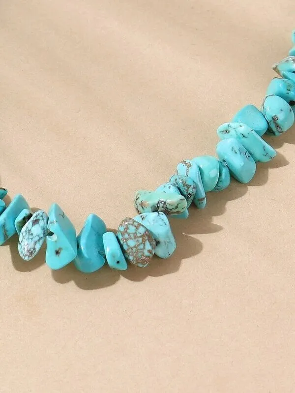 Natural Turquoise Nugget Choker Boho Gem Unisex Necklace or Turquoise Dangle Earrings or Hoop Earrings