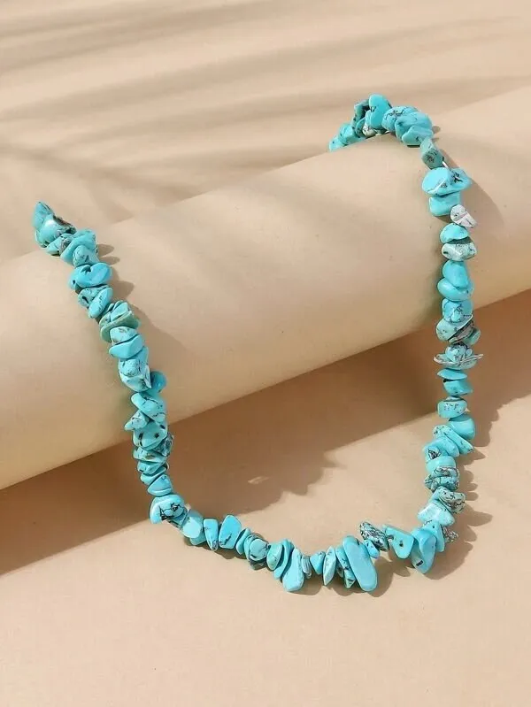 Natural Turquoise Nugget Choker Boho Gem Unisex Necklace or Turquoise Dangle Earrings or Hoop Earrings